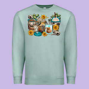 Bull Skull Coffee Cups Premium Sweatshirt Designed By Zillion Design Studio