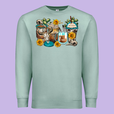 Bull Skull Coffee Cups Premium Sweatshirt Designed By Zillion Design Studio