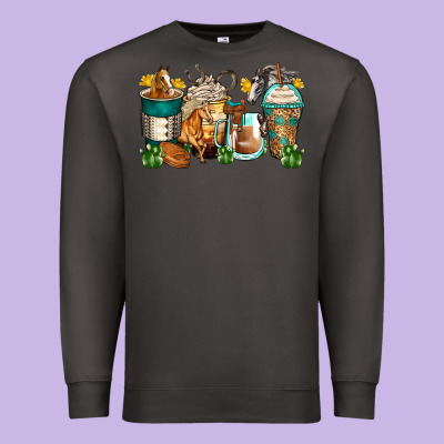 Horses Coffee Cups Premium Sweatshirt Designed By Zillion Design Studio