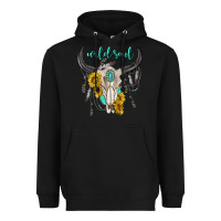 Black wild soul boho bull skull Heavyweight Hoodie - texasbilliewilder