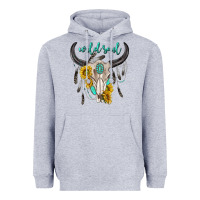Heather Grey wild soul boho bull skull Heavyweight Hoodie - texasbilliewilder