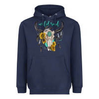 Navy wild soul boho bull skull Heavyweight Hoodie - texasbilliewilder