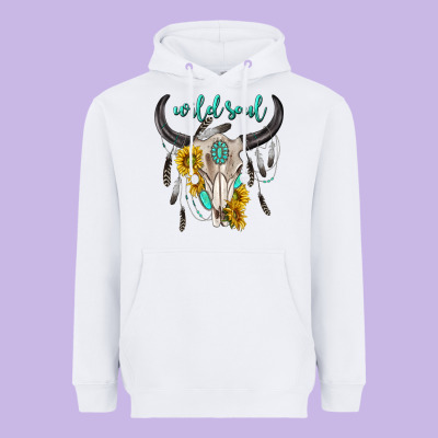 Wild Soul Boho Bull Skull Heavyweight Hoodie Designed By Texasbilliewilder