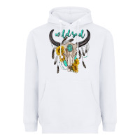 White wild soul boho bull skull Heavyweight Hoodie - texasbilliewilder