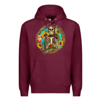 Burgundy western skeleton coffee sunflowers Premium Hoodie - Artiststas