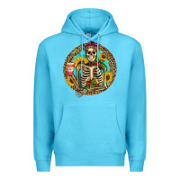 Ocean Blue western skeleton coffee sunflowers Premium Hoodie - Artiststas