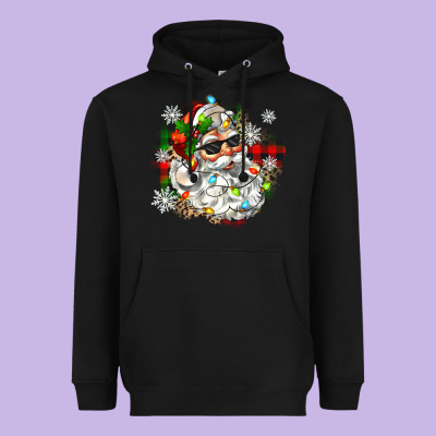 Santa With Sunglasses Christmas Heavyweight Hoodie Designed By Zillion Design Studio