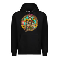 Black western skeleton coffee sunflowers Premium Hoodie - Artiststas