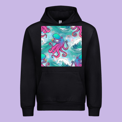 Ocean Waves Octopus Seamless Pattern Urban Hoodie Designed By Bundleandbundleshop