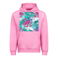 Fuchsia Pink ocean waves octopus seamless pattern Urban Hoodie - BundleAndBundleShop