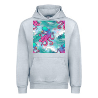 Heather Grey ocean waves octopus seamless pattern Urban Hoodie - BundleAndBundleShop