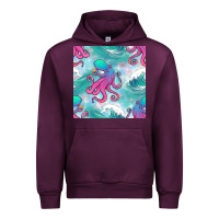 Mauve Wine ocean waves octopus seamless pattern Urban Hoodie - BundleAndBundleShop