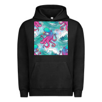 Pigment Black ocean waves octopus seamless pattern Urban Hoodie - BundleAndBundleShop