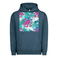Pigment Midnight Navy ocean waves octopus seamless pattern Urban Hoodie - BundleAndBundleShop