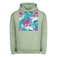 Pigment Oil Green ocean waves octopus seamless pattern Urban Hoodie - BundleAndBundleShop