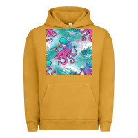 Pigment Peanut Butter ocean waves octopus seamless pattern Urban Hoodie - BundleAndBundleShop