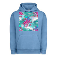 Pigment Pebble Blue ocean waves octopus seamless pattern Urban Hoodie - BundleAndBundleShop