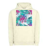 Pigment Pistachio ocean waves octopus seamless pattern Urban Hoodie - BundleAndBundleShop