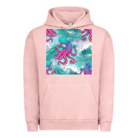 Pigment Salmon ocean waves octopus seamless pattern Urban Hoodie - BundleAndBundleShop