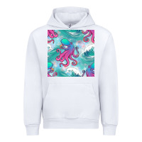 White ocean waves octopus seamless pattern Urban Hoodie - BundleAndBundleShop
