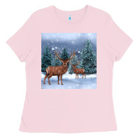 Bubblegum Pink winter deer Ladies Tee - BarkalooDesign