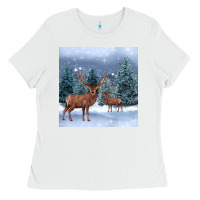 White winter deer Ladies Tee - BarkalooDesign