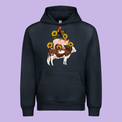 Western Farm Life Cow Pig Rooster With Sunflowers Urban Hoodie Designed By Artiststas
