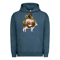 Pigment Midnight Navy western farm life cow pig rooster with sunflowers Urban Hoodie - Artiststas
