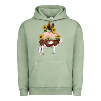 Pigment Oil Green western farm life cow pig rooster with sunflowers Urban Hoodie - Artiststas