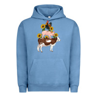 Pigment Pebble Blue western farm life cow pig rooster with sunflowers Urban Hoodie - Artiststas