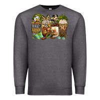 Charcoal Heather safari cartoon characters coffee cups Premium Sweatshirt - Zillion Design Studio