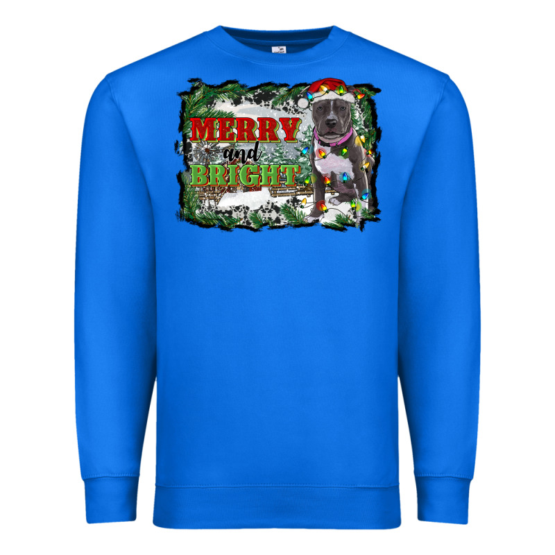 Merry And Bright Pitbull With Farm Premium Sweatshirt by RanaPortraitStore | Teevron
