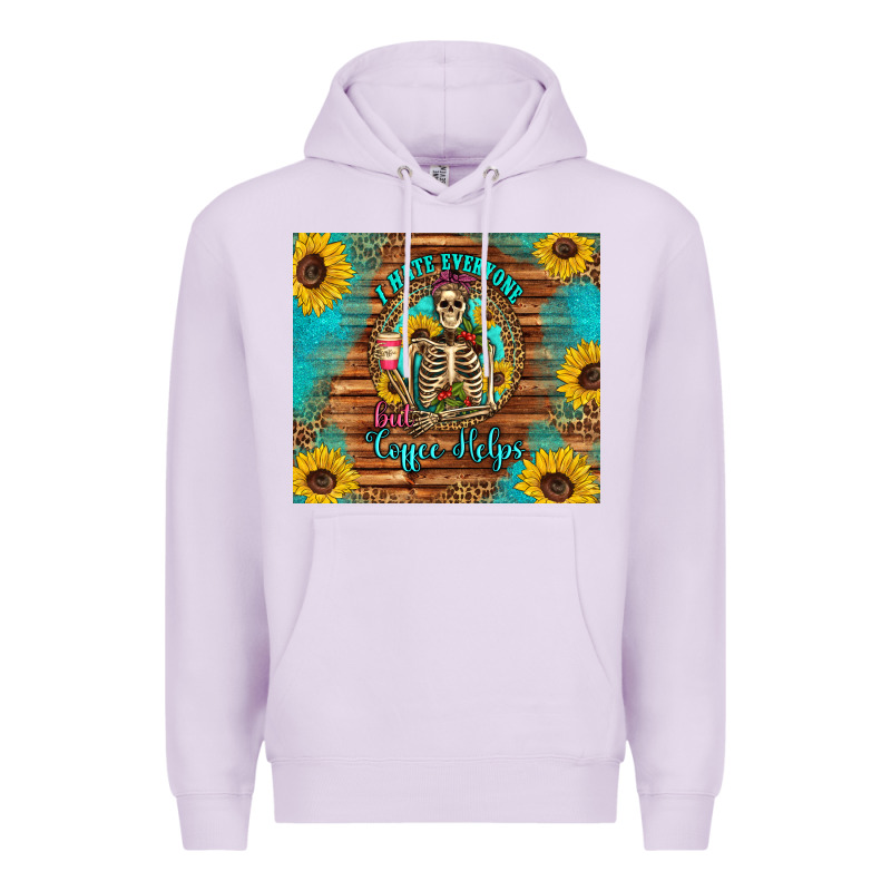 I Hate Everyone But Coffee Helps Western Skeleton Coffee Sunflowers Premium Hoodie by Artiststas | Teevron