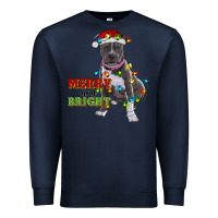 Navy merry and bright pitbull Premium Sweatshirt - RanaPortraitStore