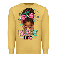 Antique Gold afro messy bun nurse life Premium Sweatshirt - texasbilliewilder