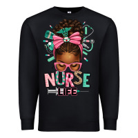 Black afro messy bun nurse life Premium Sweatshirt - texasbilliewilder