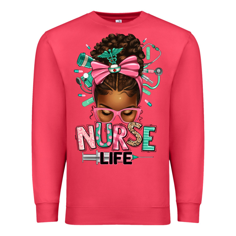 Afro Messy Bun Nurse Life Premium Sweatshirt by texasbilliewilder | Teevron