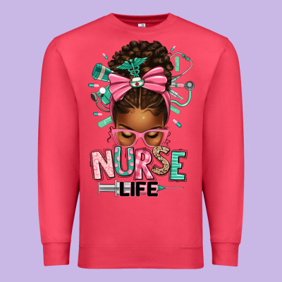 Afro Messy Bun Nurse Life Premium Sweatshirt Designed By Texasbilliewilder