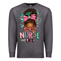Charcoal Heather afro messy bun nurse life Premium Sweatshirt - texasbilliewilder