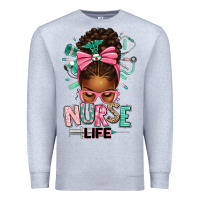 Heather Grey afro messy bun nurse life Premium Sweatshirt - texasbilliewilder