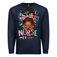 Navy afro messy bun nurse life Premium Sweatshirt - texasbilliewilder