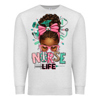 Oatmeal Heather afro messy bun nurse life Premium Sweatshirt - texasbilliewilder