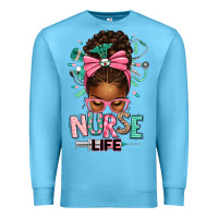 Ocean Blue afro messy bun nurse life Premium Sweatshirt - texasbilliewilder