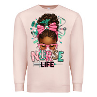 Pale Pink afro messy bun nurse life Premium Sweatshirt - texasbilliewilder