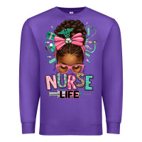 Purple afro messy bun nurse life Premium Sweatshirt - texasbilliewilder