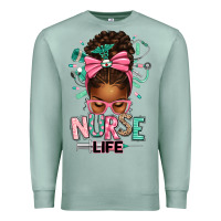 Seafoam afro messy bun nurse life Premium Sweatshirt - texasbilliewilder