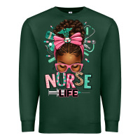 Sports Green afro messy bun nurse life Premium Sweatshirt - texasbilliewilder