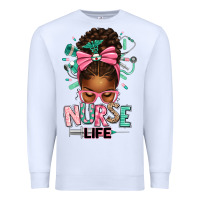 White afro messy bun nurse life Premium Sweatshirt - texasbilliewilder