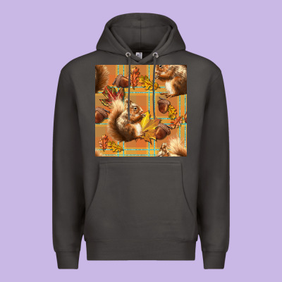 Fall Squirrel And Plaid Seamless Premium Hoodie Designed By Bundleandbundleshop