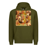 Army Green fall squirrel and plaid seamless Premium Hoodie - BundleAndBundleShop
